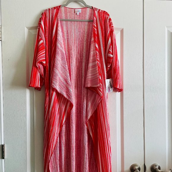 LuLaRoe Tops - Lularoe Womens Shirley Striped Candycane Print Oversize Kimono Duster Top Size M